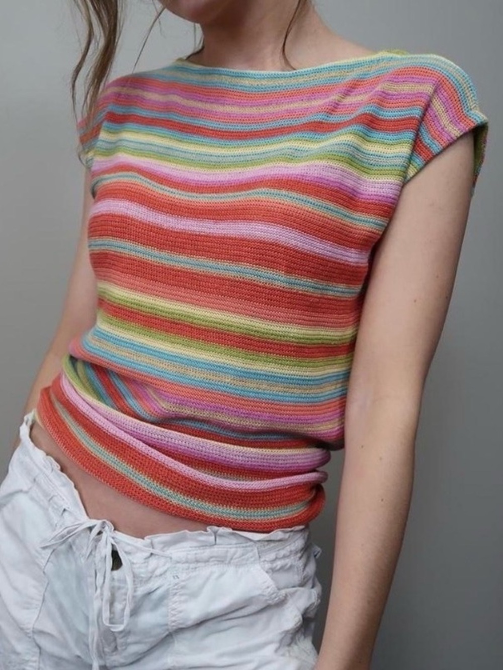 Lauren Ralph Lauren Linen Silk Blend Sweater Women’s Rainbow Striped 2XL